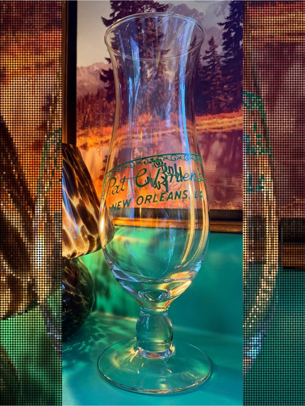 🎷🐊 Vintage (1970s) Hurricane Cocktail Souvenir Glass; Pat O’Brien’s 🐊🎷
